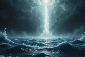 Rappresentazione delle acque primordiali con un vento impetuoso sopra di esse