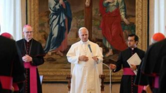 Papa Leone XIV durante l'udienza con il Dicastero per l'Evangelizzazione, 28 maggio 2026