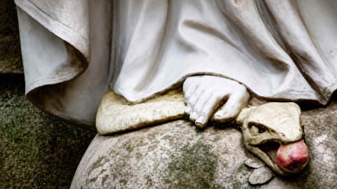 La figura della Vergine Maria, simbolo di purezza e grazia, e il maligno, personificato nel drago dell'Apocalisse, sono protagonisti di questa lotta spirituale