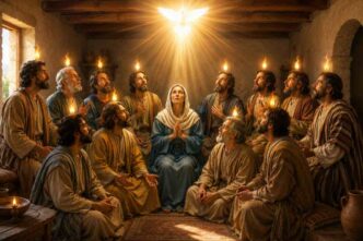 Apostoli e Maria riuniti nel Cenacolo durante la discesa dello Spirito Santo