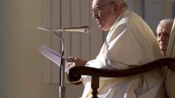 Papa Francesco durante l'udienza generale in piazza San Pietro