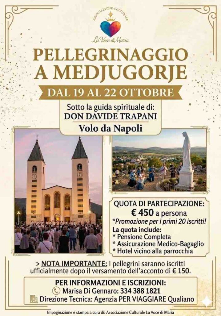 Pellegrinaggio a medjugorje 19 22 ottobre volo da Napoli
