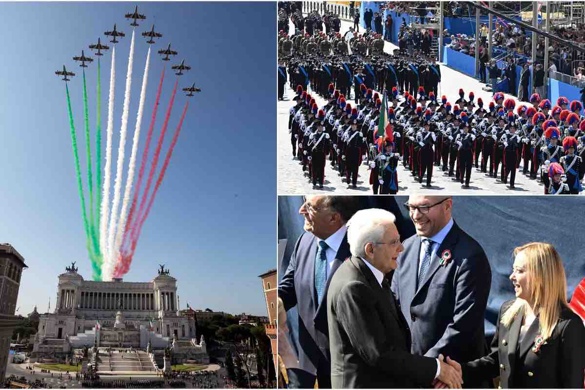 Celebrazione del 2 giugno con le istituzioni italiane davanti all'Altare della Patria a Roma