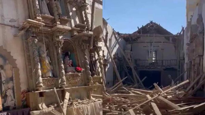 Il terremoto in Perù ha fatto crollare il tetto della chiesa di San Giacomo Apostolo a Chongos Bajo, ma l'immagine della Vergine è rimasta intatta tra le macerie.