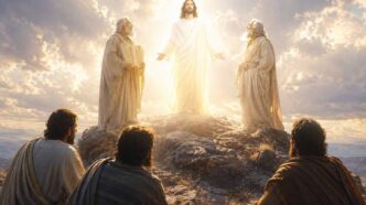 Sul monte, Gesù mostrò a Pietro, Giacomo e Giovanni la sua gloria divina, insieme a Mosè ed Elia, prima della passione e della morte.