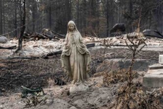 Tra le case distrutte dagli incendi, la statua della Madonna a Spokane è rimasta intatta e diventata segno di speranza per la comunità colpita.