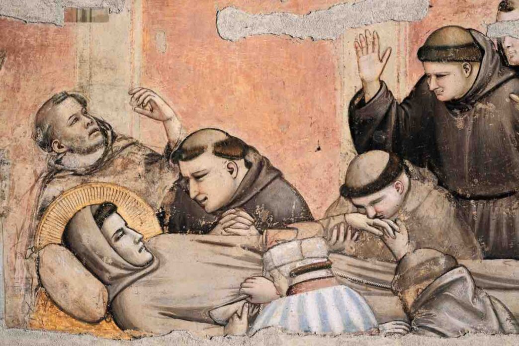 La morte di San Francesco d'Assisi nella notte tra il 3 e il 4 ottobre 1226: disteso sulla nuda terra della Porziuncola, accolse sorella Morte cantando.
