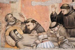 La morte di San Francesco d'Assisi nella notte tra il 3 e il 4 ottobre 1226: disteso sulla nuda terra della Porziuncola, accolse sorella Morte cantando.