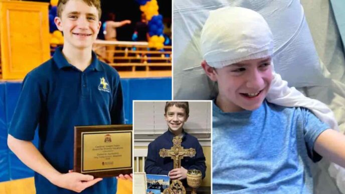 Dominic Auricchio, 13 anni, racconta la visione di Maria accanto al letto nel 2023 e la massa al cervello ridotta senza intervento chirurgico.